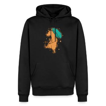 Kamel mit Regenschirm Dromedar Karawane - Männer Premium Bio Hoodie - Schwarz - Vorne - Nico (187cm)