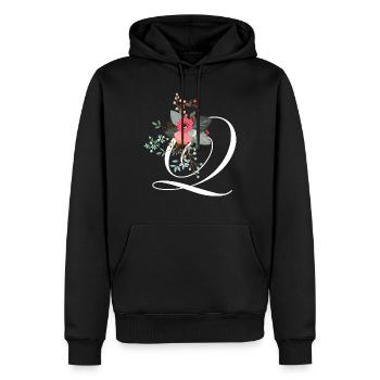 Lettre q fleuris - Sweat à capuche Premium bio Homme - noir - Devant - Nico (187cm)