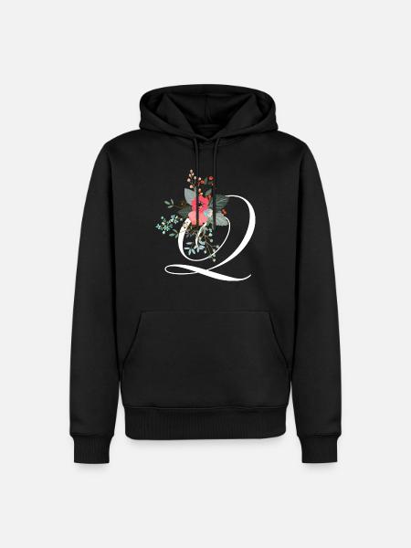 Letter q flowered - Men’s Premium Organic Hoodie - black