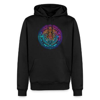 Mystisches buntes aztekisches Sonnenkalender-Design - Männer Premium Bio Hoodie - Schwarz - Vorne - Nico (187cm)