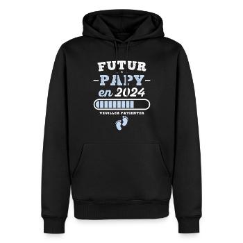 Futur Papy 2024 Cadeau Nouvelle Naissance Papy - Sweat à capuche Premium bio Homme - noir - Devant - Nico (187cm)