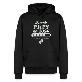 Bientôt Papy 2024 Cadeau Nouvelle Naissance Papy - Sweat à capuche Premium bio Homme - noir - Devant - Nico (187cm)