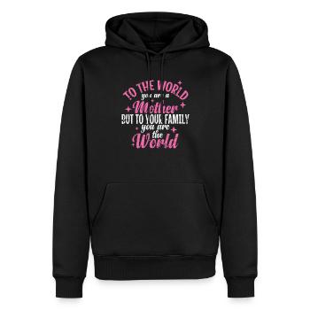 Vous êtes le monde de votre famille Fête des mères - Sweat à capuche Premium bio Homme - noir - Devant - Nico (187cm)