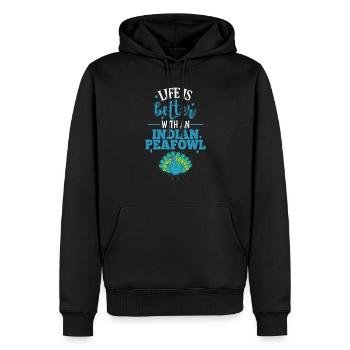 La vie est meilleure avec un paon indien - Sweat à capuche Premium bio Homme - noir - Devant - Nico (187cm)