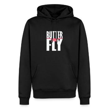 Natation papillon - Sweat à capuche Premium bio Homme - noir - Devant - Nico (187cm)
