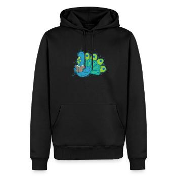 Peacock lit un livre Plumes d’oiseau - Sweat à capuche Premium bio Homme - noir - Devant - Nico (187cm)