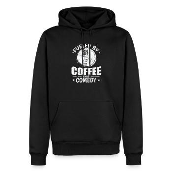 Fueled by Coffee and Comedy Humor Witz - Men’s Premium Organic Hoodie - black - Front - Nico (187cm)
