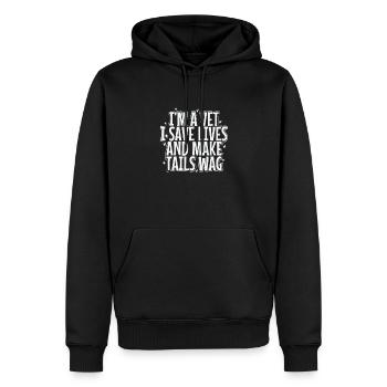 Je suis vétérinaire, je sauve des vies et je fais remuer la queue - Sweat à capuche Premium bio Homme - noir - Devant - Nico (187cm)
