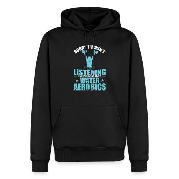Je n’écoutais pas Pensez à l’aquagym - Sweat à capuche Premium bio Homme - noir - Devant - Nico (187cm)