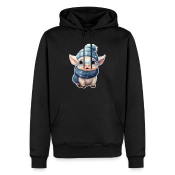 Cochon chanceux - Sweat à capuche Premium bio Homme - noir - Devant - Nico (187cm)