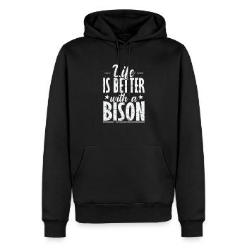 La vie est meilleure avec un bison - Sweat à capuche Premium bio Homme - noir - Devant - Nico (187cm)
