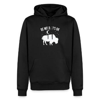 Soyez sauvage, c'est ok, bison, animal - Sweat à capuche Premium bio Homme - noir - Devant - Nico (187cm)