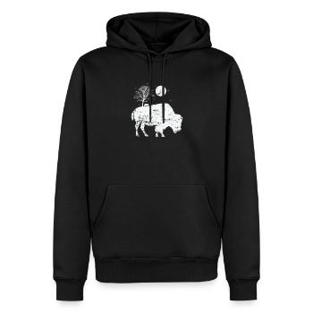 Bison et animal au clair de lune - Sweat à capuche Premium bio Homme - noir - Devant - Nico (187cm)