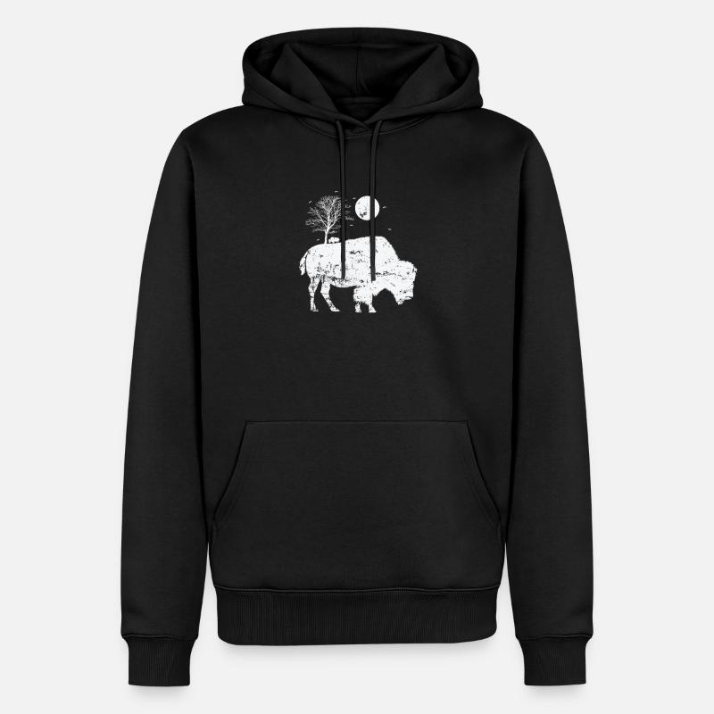 Bison und Mondlicht Tier - Männer Premium Bio Hoodie - Schwarz