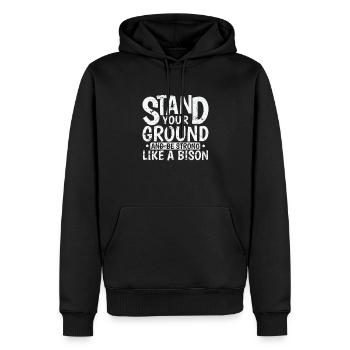 Stand your ground and be strong like a bison - Men’s Premium Organic Hoodie - black - Front - Nico (187cm)