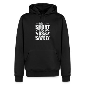 Life is Short to Remove USB Safely Datenträger - Männer Premium Bio Hoodie - Schwarz - Vorne - Nico (187cm)