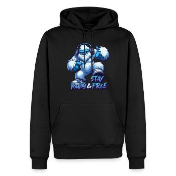 Rester jeune et libre - Yeti design urbain - Sweat à capuche Premium bio Homme - noir - Devant - Nico (187cm)