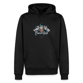 La physique est théorique, mais le plaisir est réel - Sweat à capuche Premium bio Homme - noir - Devant - Nico (187cm)
