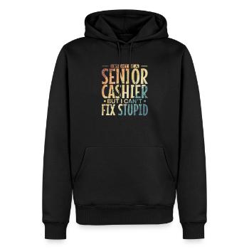 I might be a Senior Cashier but I can't fix Stupid - Männer Premium Bio Hoodie - Schwarz - Vorne - Nico (187cm)