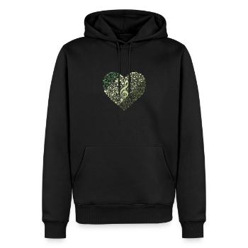 Word cloud with musical notes and clef - Men’s Premium Organic Hoodie - black - Front - Nico (187cm)