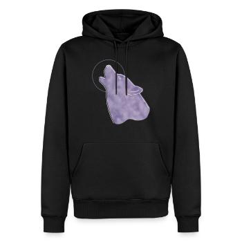 "Wolf", Boho Line Art Design, Serie „Woods“ - Männer Premium Bio Hoodie - Schwarz - Vorne - Nico (187cm)