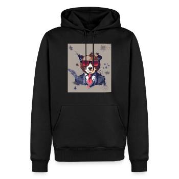 Bear with sunglasses tie and suit - Men’s Premium Organic Hoodie - black - Front - Nico (187cm)