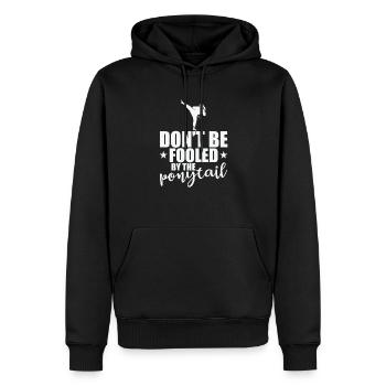 Ne vous laissez pas berner par le taekwondo à queue de cheval - Sweat à capuche Premium bio Homme - noir - Devant - Nico (187cm)