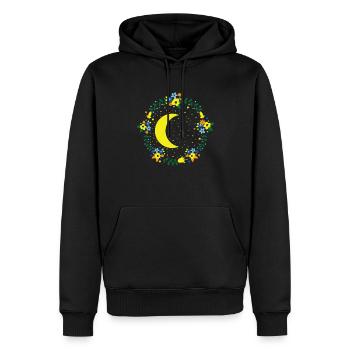 Lune avec des fleurs, ciel nocturne, espace extra-atmosphérique - Sweat à capuche Premium bio Homme - noir - Devant - Nico (187cm)