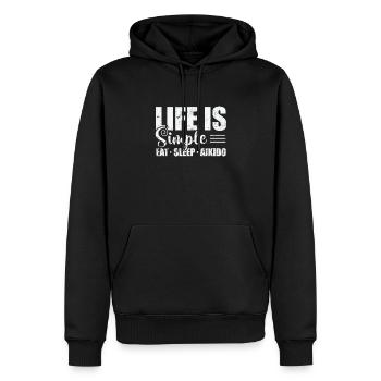 Life is Simple Eat Sleep Aikido Kampfkunst - Männer Premium Bio Hoodie - Schwarz - Vorne - Nico (187cm)