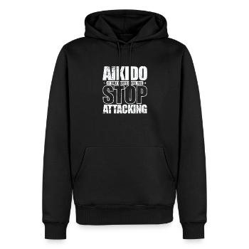 Aikido it only Hurts until you Stop Attacking - Men’s Premium Organic Hoodie - black - Front - Nico (187cm)