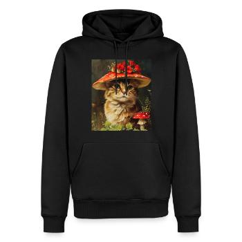Chat Vintage dans un chapeau de fleur champignon Cottagecore - Sweat à capuche Premium bio Homme - noir - Devant - Nico (187cm)