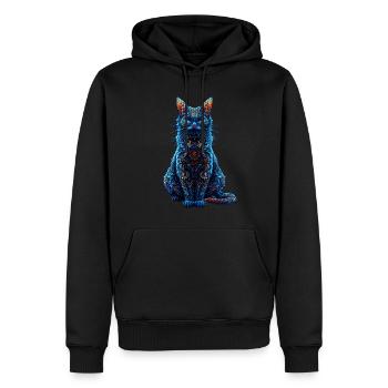 Komplizierter psychedelischer Fraktal-Katze-Rave-Pilz - Männer Premium Bio Hoodie - Schwarz - Vorne - Nico (187cm)