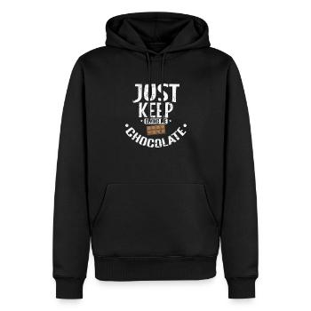 Just Keep giving me Chocolate Vollmilch - Männer Premium Bio Hoodie - Schwarz - Vorne - Nico (187cm)