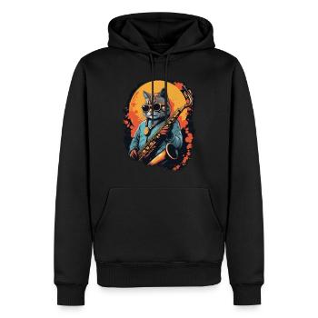 Chat drôle jouant de la musique de saxophone - Sweat à capuche Premium bio Homme - noir - Devant - Nico (187cm)