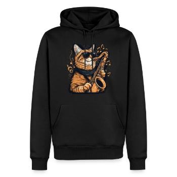 Chat drôle jouant des notes de musique de saxophone graphique - Sweat à capuche Premium bio Homme - noir - Devant - Nico (187cm)