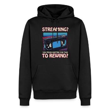 Drôle VHS Era Rembobiner Label Espace Streaming - Sweat à capuche Premium bio Homme - noir - Devant - Nico (187cm)