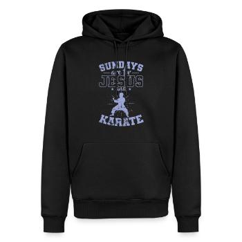 Le dimanche est pour Jésus et le karaté - Sweat à capuche Premium bio Homme - noir - Devant - Nico (187cm)