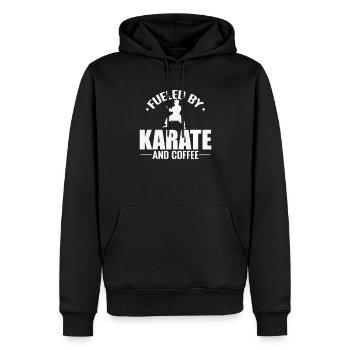Fueled by Karate and Coffee - Men’s Premium Organic Hoodie - black - Front - Nico (187cm)