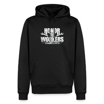 Honor the Workers Happy Labor Day - Männer Premium Bio Hoodie - Schwarz - Vorne - Nico (187cm)