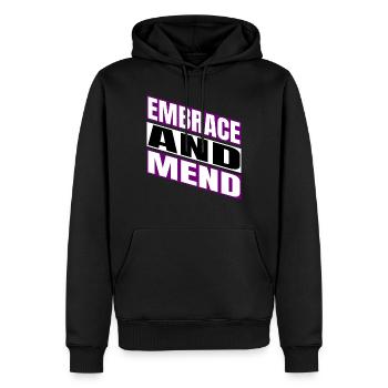 awesome providing support happy funny quote - Men’s Premium Organic Hoodie - black - Front - Nico (187cm)