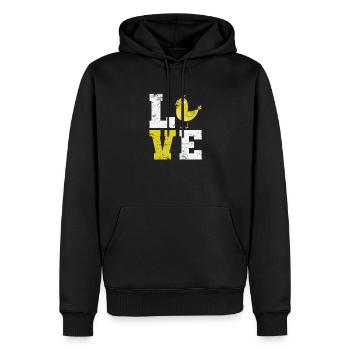 Love Schriftzug mit Kanarienvogel - Männer Premium Bio Hoodie - Schwarz - Vorne - Nico (187cm)