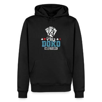 Jouer au jeu de cartes Doko forcé de travailler - Sweat à capuche Premium bio Homme - noir - Devant - Nico (187cm)