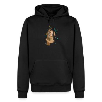 Faultier am Baum hört Musik - Männer Premium Bio Hoodie - Schwarz - Vorne - Nico (187cm)