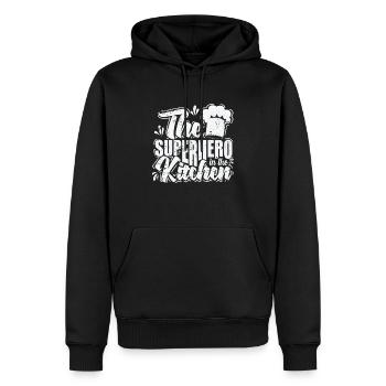 Le super-héros dans la cuisine - Sweat à capuche Premium bio Homme - noir - Devant - Nico (187cm)