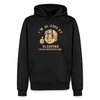 Ich bin so gut im Schlafen, dass ich es mit meinen Augen tun kann - Männer Premium Bio Hoodie - Schwarz - Vorne - Nico (187cm)