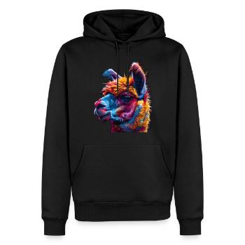 Art vibrant de l’alpaga, design d’alpaga coloré, - Sweat à capuche Premium bio Homme - noir - Devant - Nico (187cm)