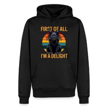 Zunächst einmal bin ich eine Freude Genervter Katzenhumor - Männer Premium Bio Hoodie - Schwarz - Vorne - Nico (187cm)