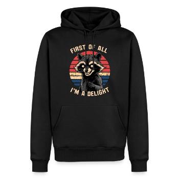 Zunächst einmal bin ich ein Genuss Lustiger Humor Waschbär - Männer Premium Bio Hoodie - Schwarz - Vorne - Nico (187cm)