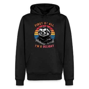 Zunächst einmal bin ich eine Freude Grimmiger Katzenhumor - Männer Premium Bio Hoodie - Schwarz - Vorne - Nico (187cm)
