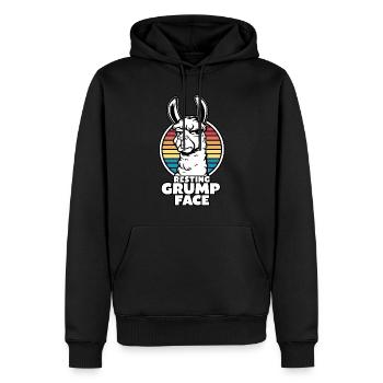 Ruhendes Mürrisches Gesicht Lama Lustiger Retro Regenbogen - Männer Premium Bio Hoodie - Schwarz - Vorne - Nico (187cm)